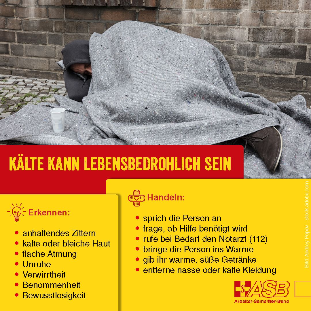 ASB-Kältehilfe: Schlafsäcke und Thermowäsche für Obdachlose